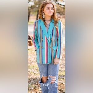 Crazy Train Teal and Pink Striped Blazer